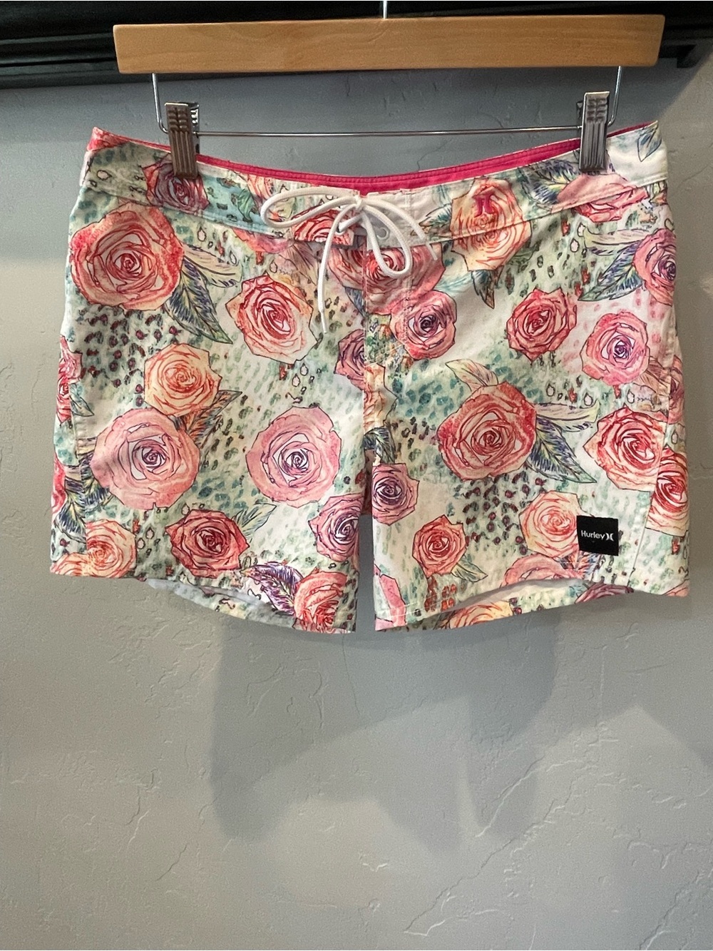 Hurley Women’s Floral Swim Shorts in Pink and Green